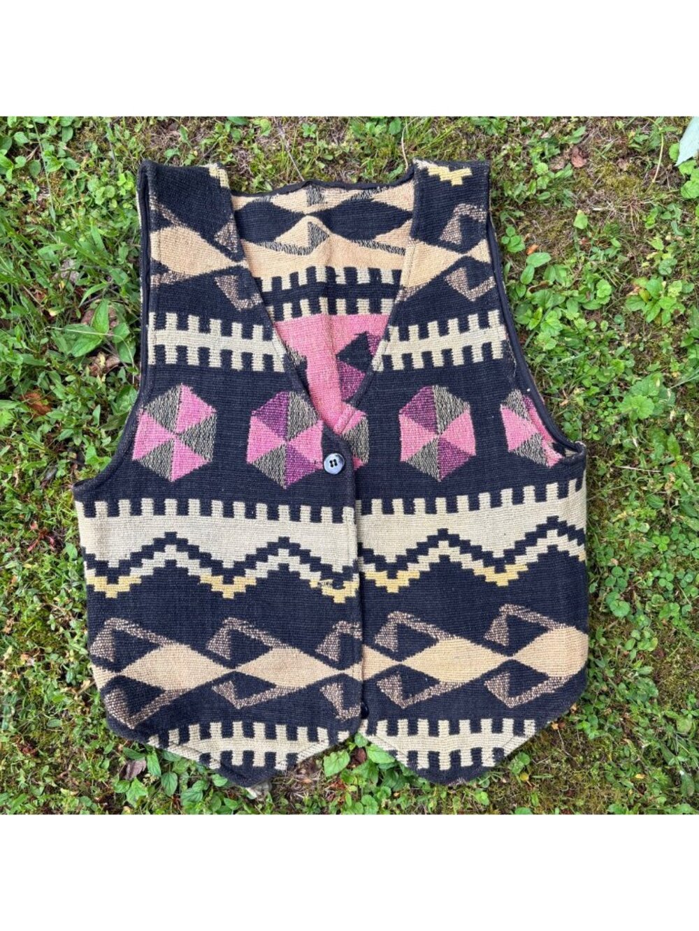 Southwestern Wool Blend Sweater Vest Geometric Button Front Unisex See Measureme